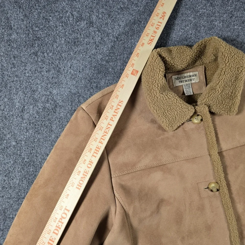 Mulberry Street Womens XL Faux Suede Sherpa Coat Tan Button Front Jacket - Picture 8 of 10